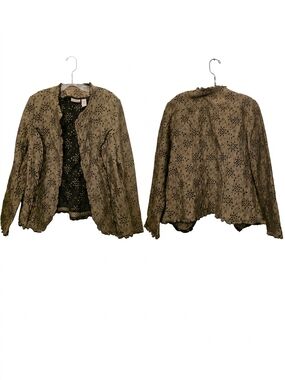 Chico's Olive Laser-Cut Lace Open Jacket